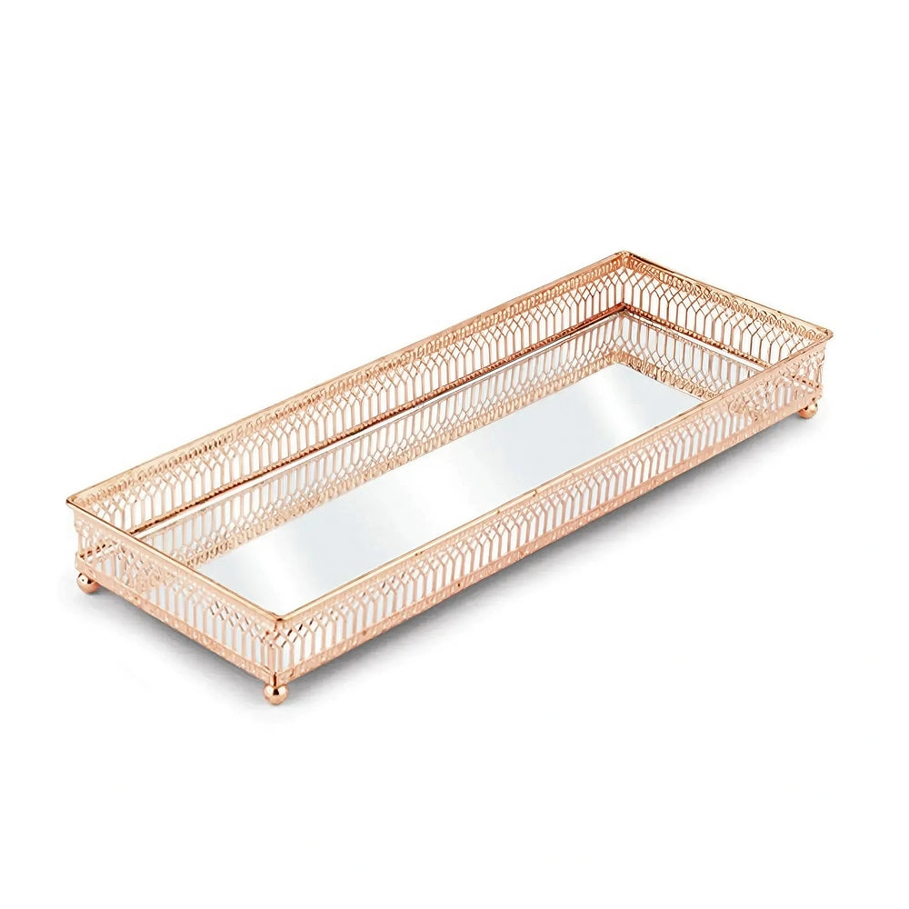 Bandeja Retangular Espelhada Luxo Cobre 34,5x12,5x4,5cm