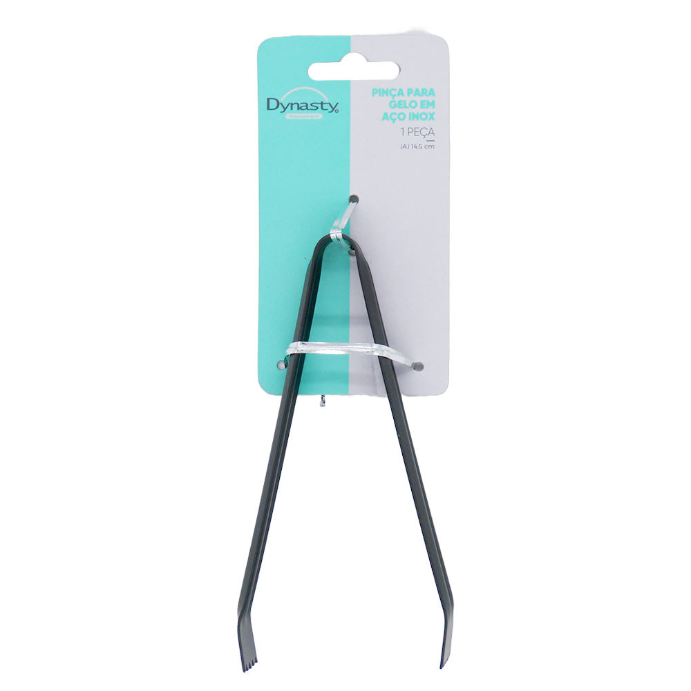 Pinça para Gelo em Aço Inox Preta 14,5cm Dynasty
