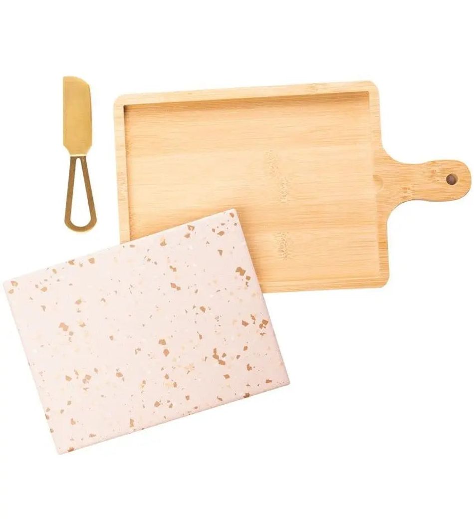 Conjunto Com 3 Pecas Para Queijo Bandeja Quadrada 29x17x1,5cm Lyor