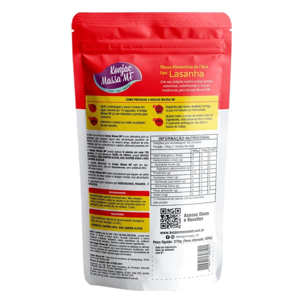 Massa Alimenticia de Fibra Konjac Tipo Lasanha 270g Konjac Massa MF