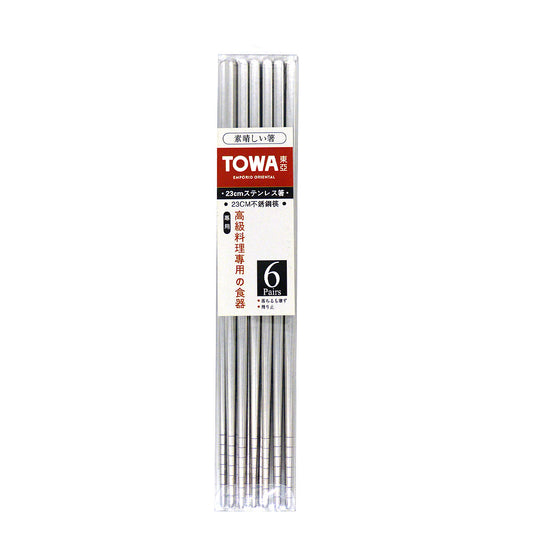 Conjunto com 6 Pares de Hashi Redondo de Aço Inoxidável 23cm Towa