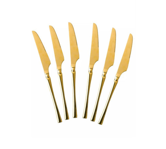 Kit 6 Facas Douradas Aço Inox Dolce Home Gold Classic