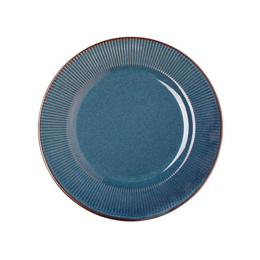 Prato Para Sobremesa De Ceramica Linear Azul 20cm Lyor